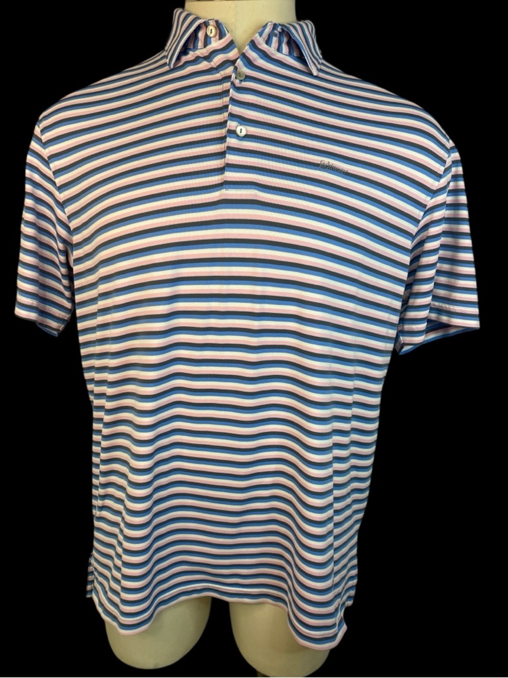 Peter Millar Summer Comfort Striped Blue & Pink Polo Golf Shirt Men’s Large